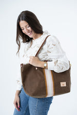 Limited Edition* Field Tan Waxed Canvas Perfect Tote with Striped Webbing