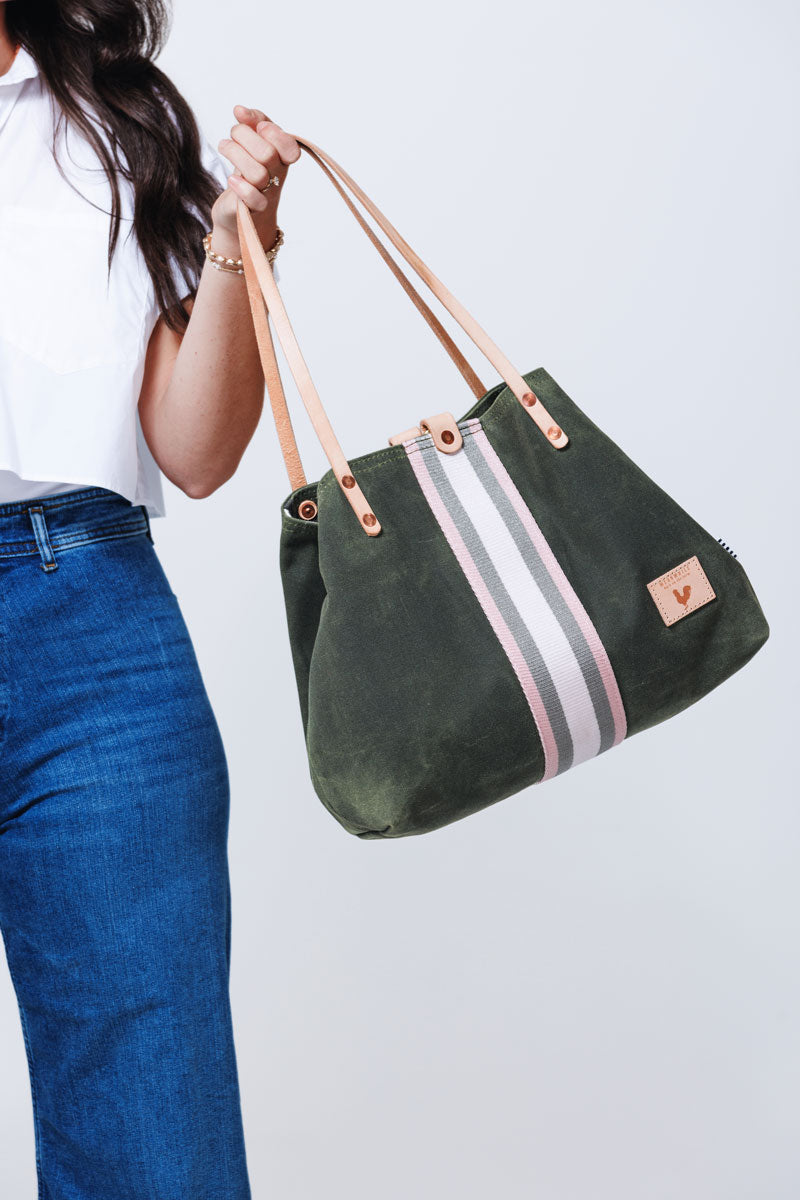 Olive Waxed Canvas Perfect Tote with Webbing