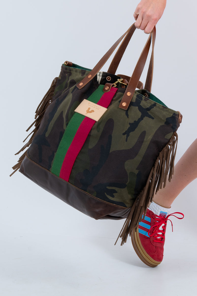 Limited Edition* Camouflage Wax Canvas Adventure Tote with Fringe