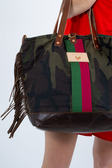 Limited Edition* Camo Waxed Canvas Adventure Tote with Fringe & Webbing