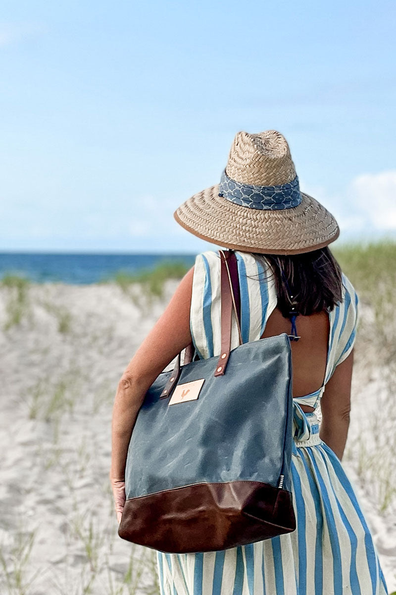 blue travel tote bag Slate Blue Waxed Canvas Adventure Tote