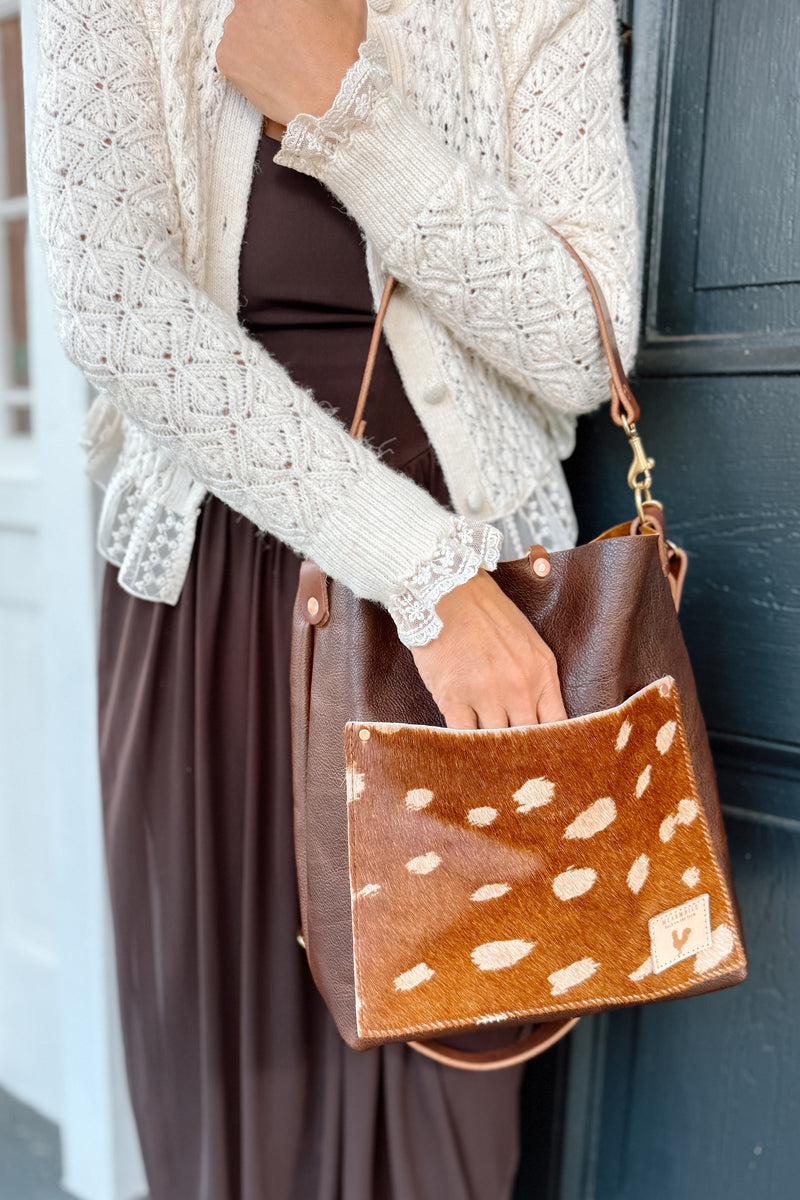 Spotted Cow Hide Leather Carryall & Crossbody | Cowhide Crossbody