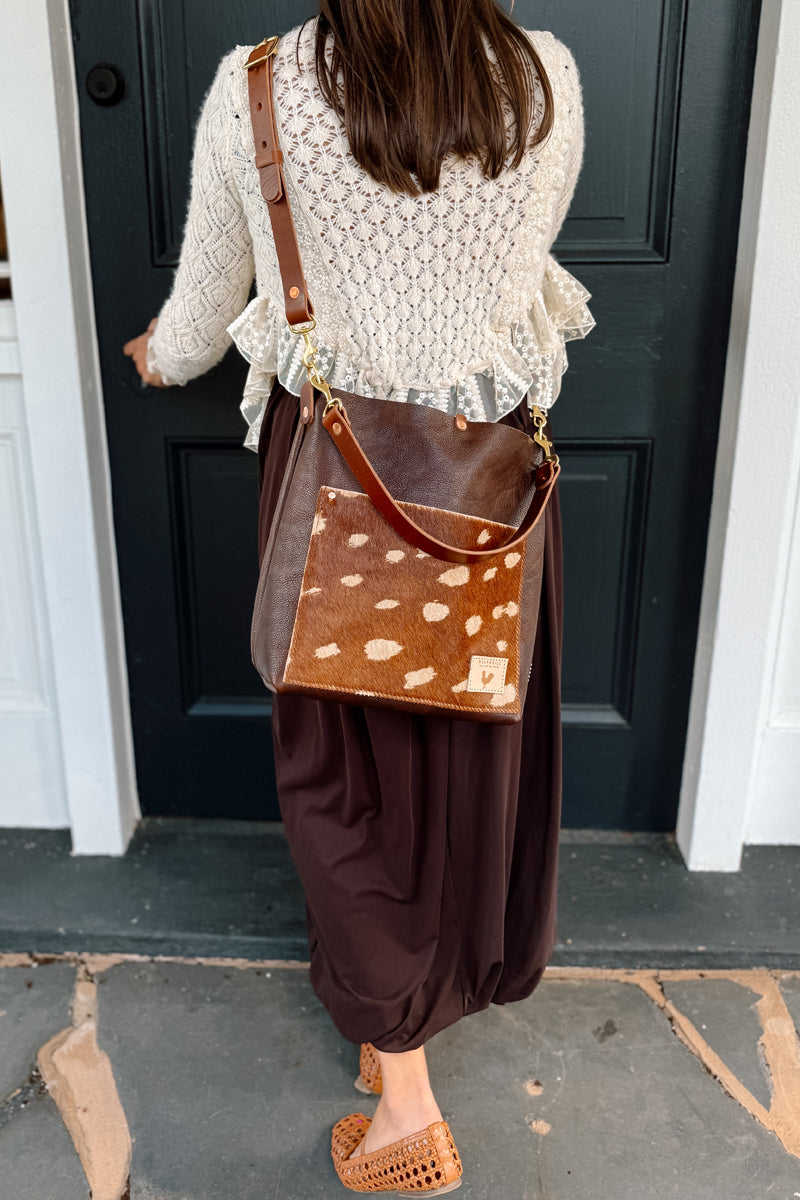Spotted Cow Hide Leather Carryall & Crossbody | Cowhide Crossbody