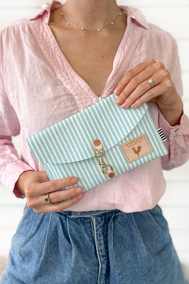 Limited Edition*  Blue & White Striped Leather Envelope Clutch & Crossbody