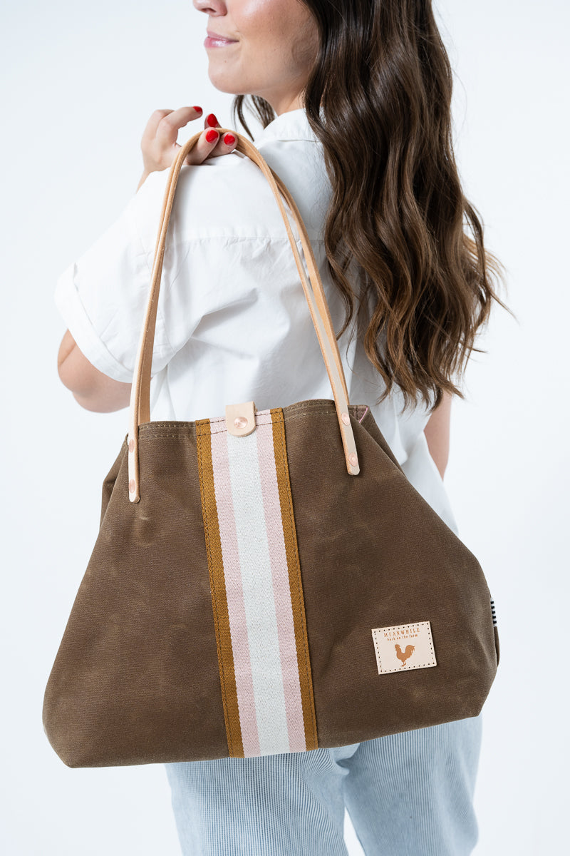 Limited Edition* Field Tan Waxed Canvas Perfect Tote with Striped Webbing