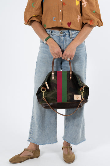 Limited Edition* Camo Wax Canvas Slouch Hobo with Red & Green Webbing