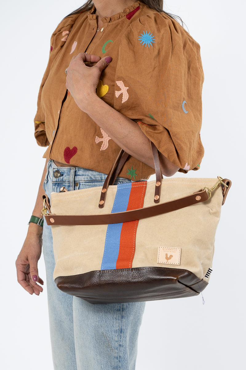 Limited Edition* Natural Wax Canvas Slouch Hobo with Blue & Orange Webbing
