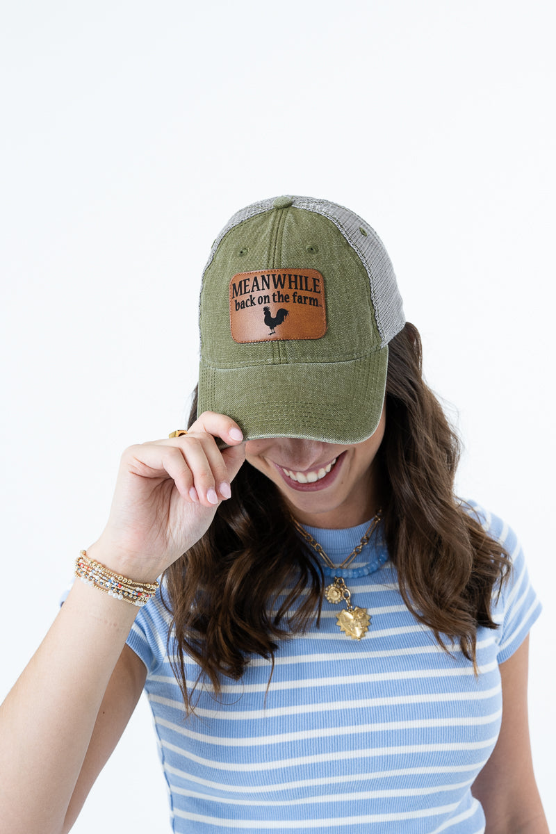 Olive Meanwhile Leather Patch Trucker Hat