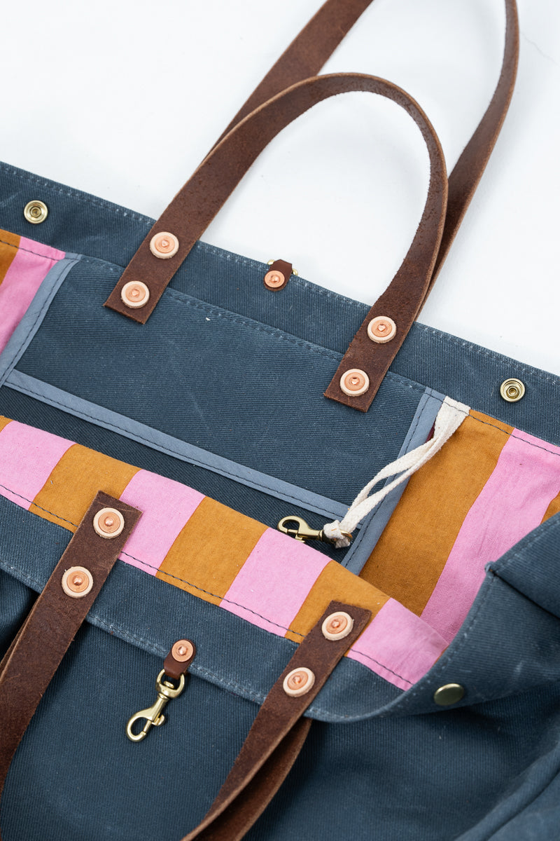 Monogrammed Slate XL Canvas Snap Tote | Slate Blue Snap Tote