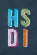 A close up view of the Slate XL Canvas Snap Tote with embroidered letters 'H', 'S', 'D', and 'I'