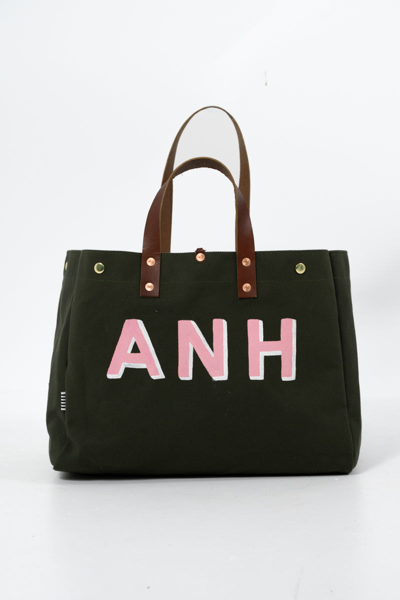 Limited Edition* Hand Painted Olive XL Canvas Snap Tote