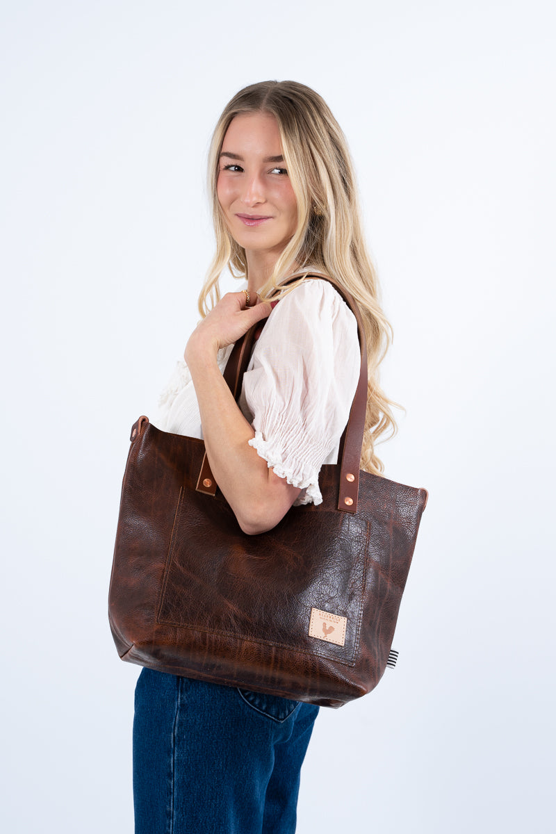 Mocha Tuscan Leather Signature Tote | Brown Leather Tote Bag