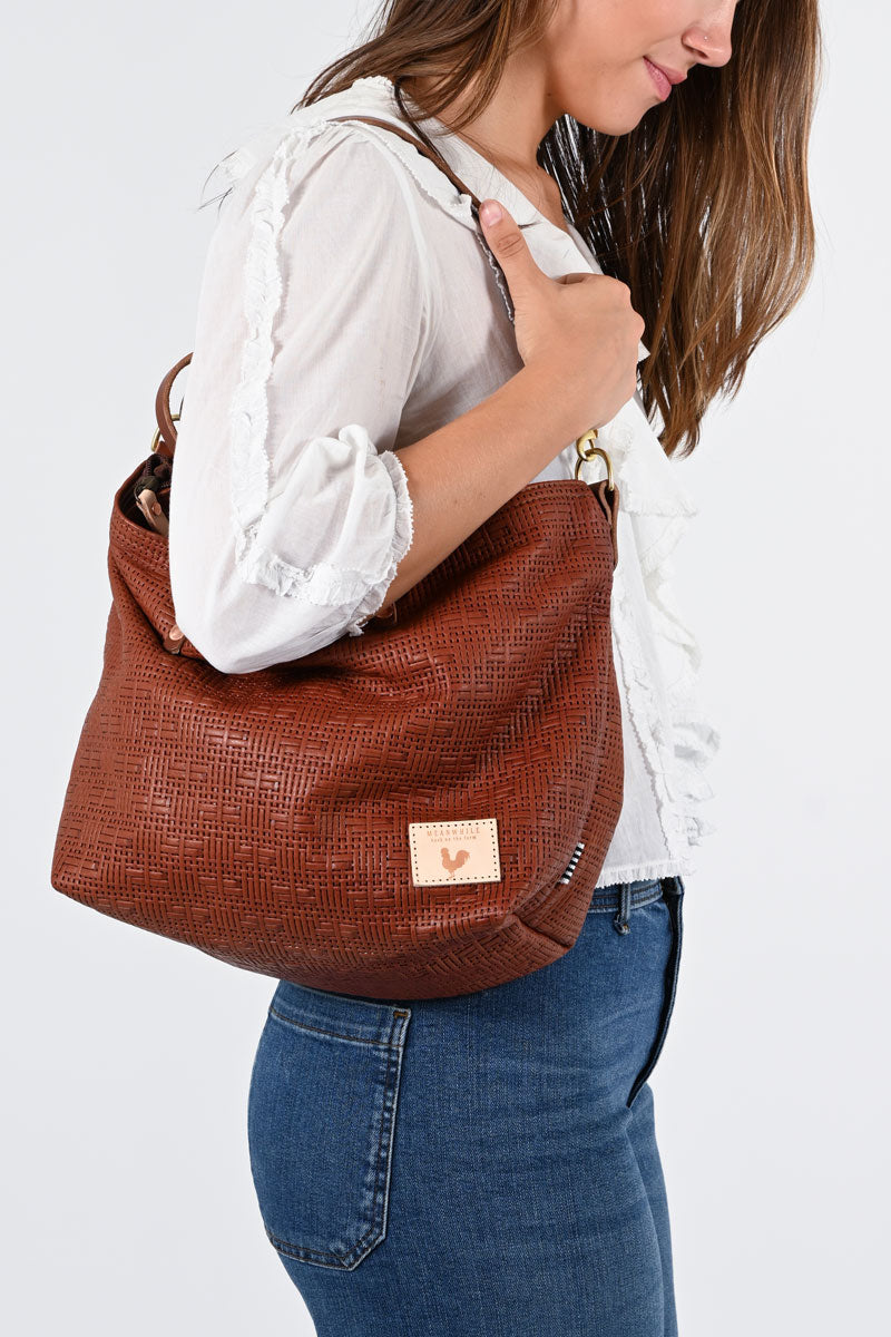 Sorrel Brown Woven Leather Slouch Hobo