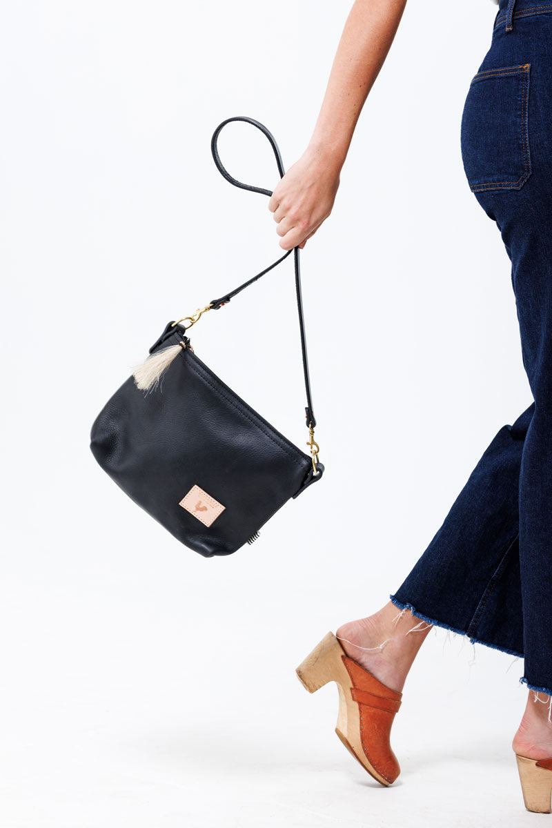 Black Leather Sling Bag