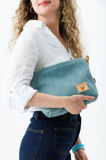 Dusty Blue Leather Sling Bag