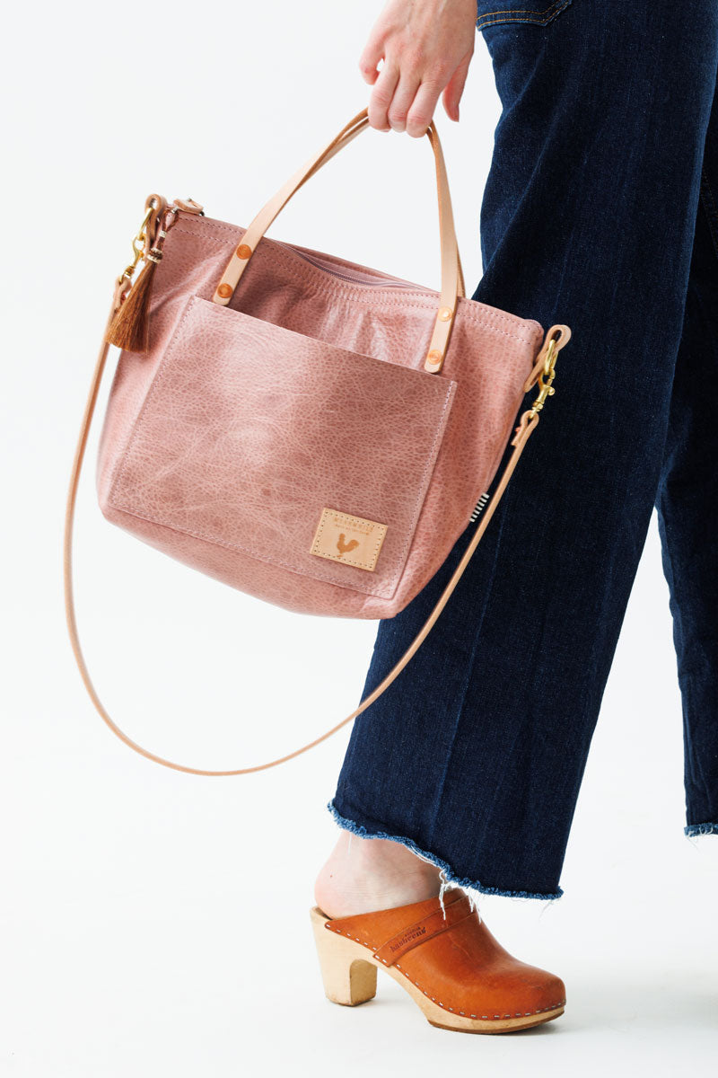 Rose Leather Small Tote |Pink Leather Bag | Meanwhile Back on the Farm