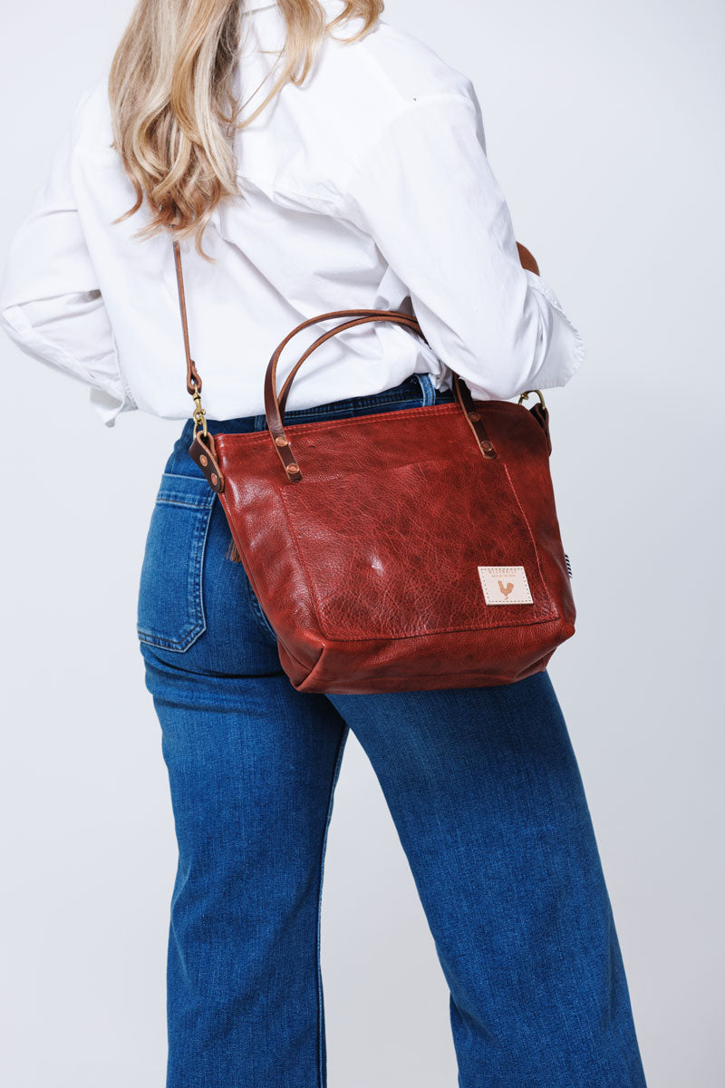 Ruby Red Leather Small Tote | Red Leather Purse