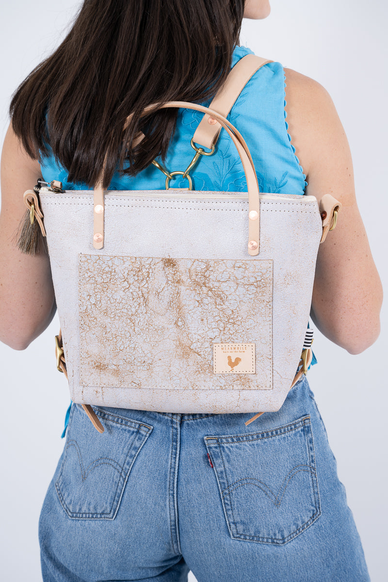Birch White Leather Zippered Small Tote | White Leather Purse