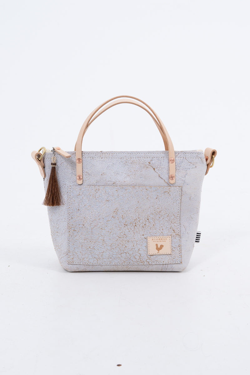 Birch White Leather Zippered Small Tote | White Leather Purse