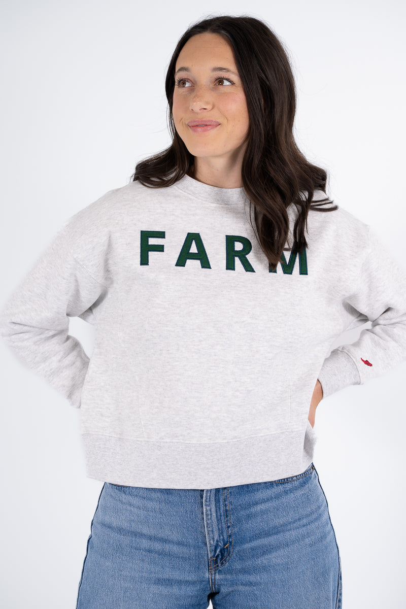 FARM Ash Gray & Green Boxy Crew Sweatshirt