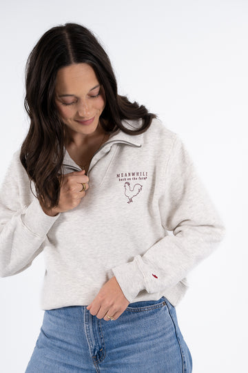 Meanwhile Quarter-Zip Oatmeal Sweatshirt with Maroon Logo