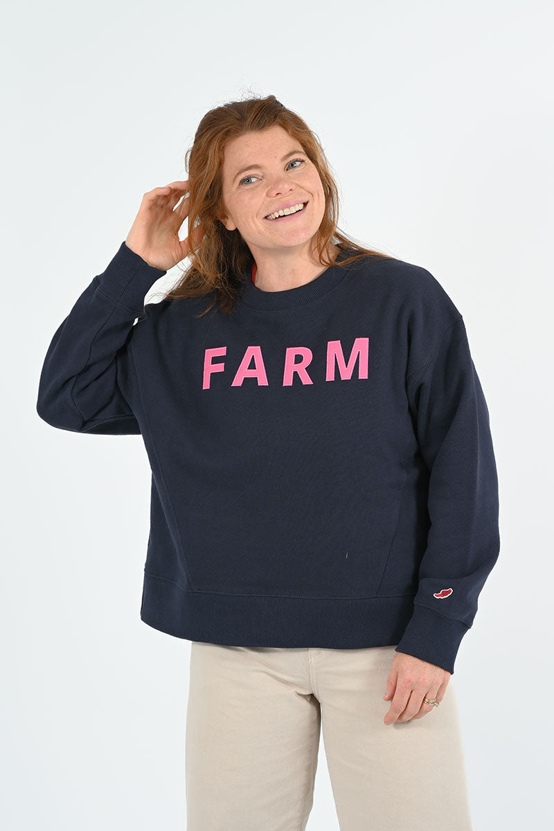 FARM Navy & Pink Boxy Crew Sweatshirt