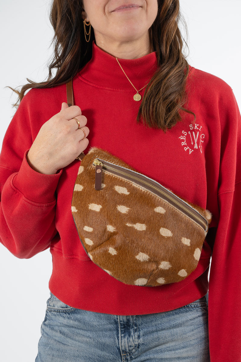 Limited Edition* Spotted Cow Hide Fanny Bag With Brown Zipper