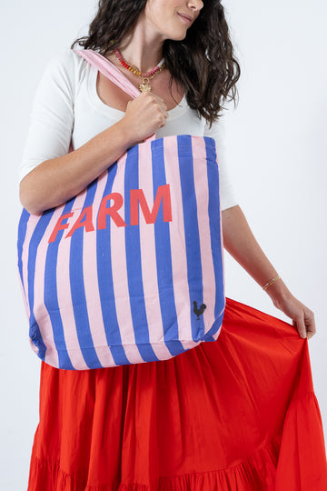 Pink Striped FARM Tote