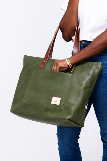 Hunter Green Leather Travel Tote