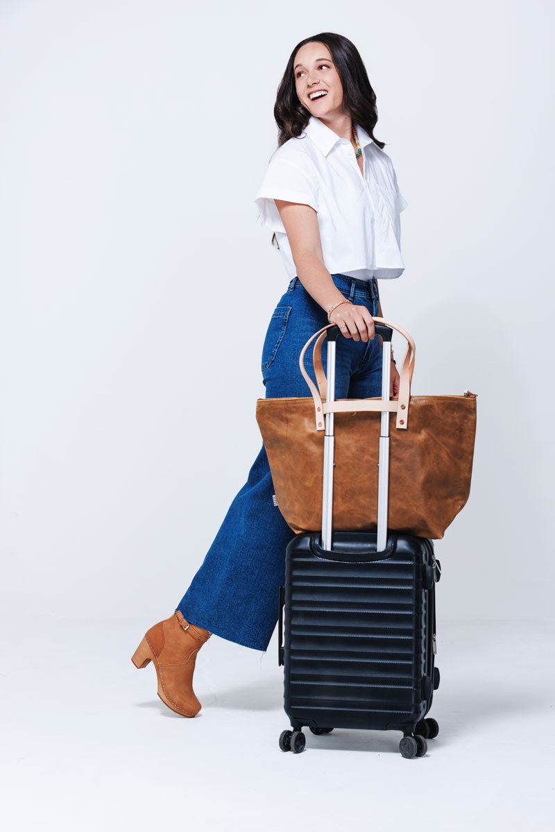 Camel Leather Travel Tote | Meanwhile Back on the Farm