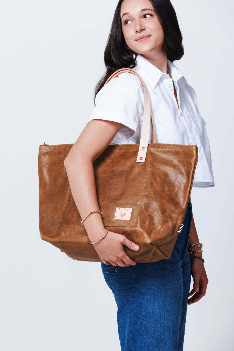 Camel Leather Travel Tote