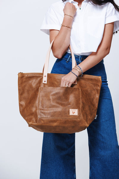Camel Leather Travel Tote | Meanwhile Back on the Farm