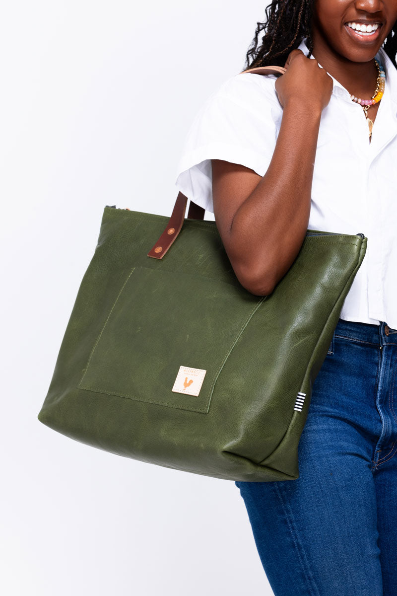 Hunter Green Leather Travel Tote | Green Leather Travel Tote