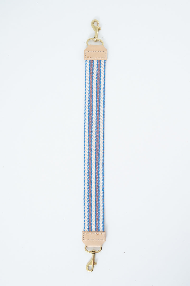 Striped webbing strap with brass hardware