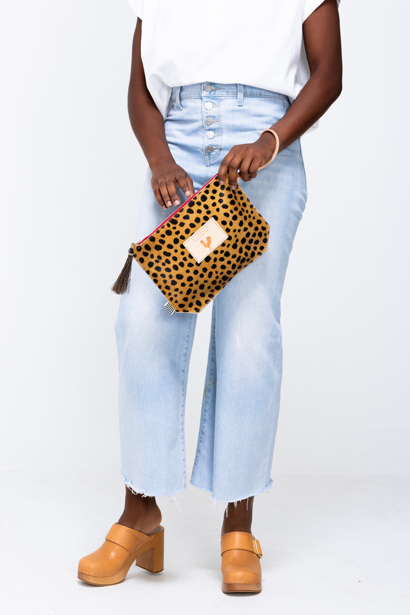 Cheetah Hair on Hide Wristlet| Boho Leather Purse| Meanwhile Back