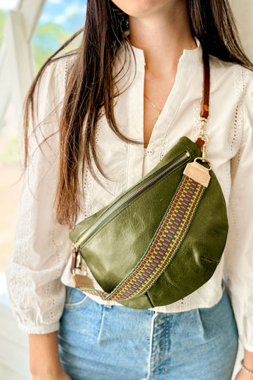 Hunter Green Leather Fanny Bag