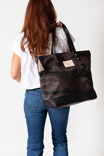 Graphite Camo Waxed Canvas Adventure Tote