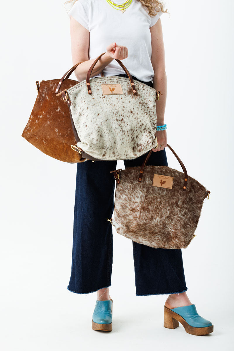 The Motley Genuine Hair-On Hide & Leather Tote Bag – Upcycled Canvas Tote With Western Boho Style