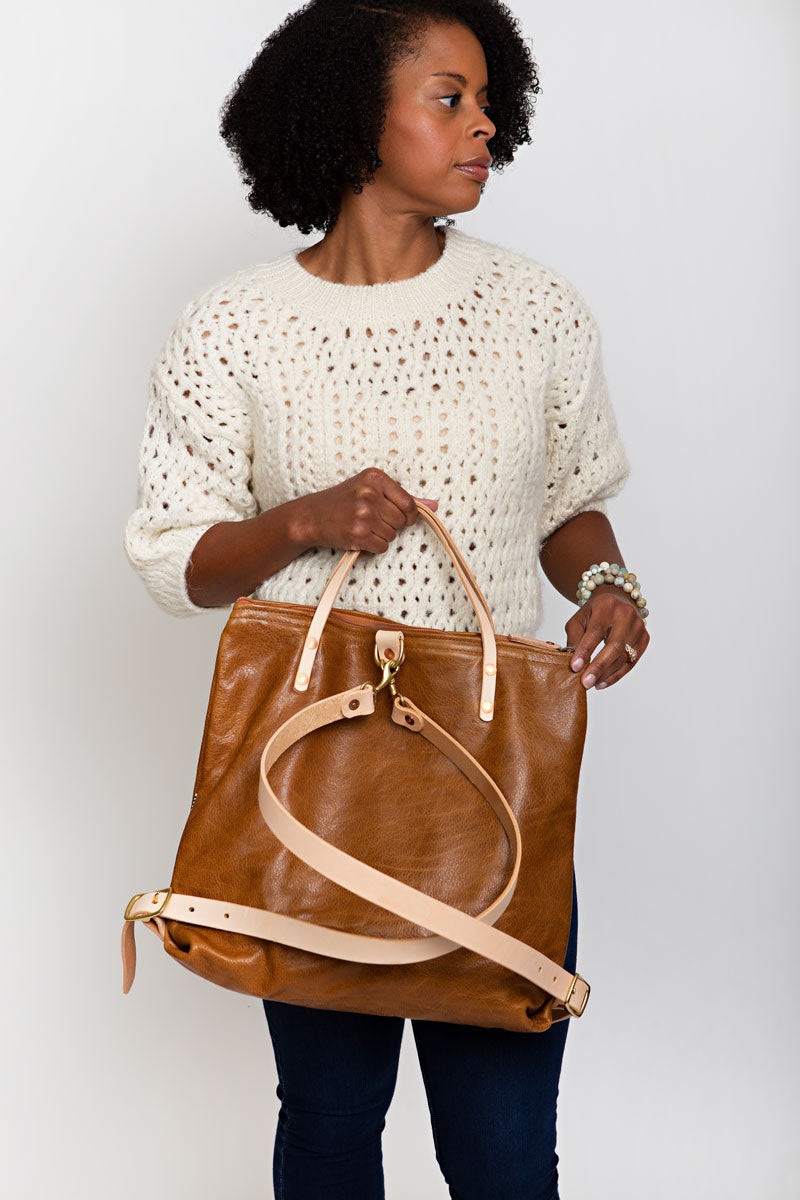 Camel Brown Leather Backpack