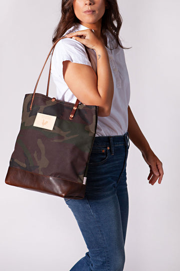 Camouflage Wax Canvas Classic Tote with Leather Base