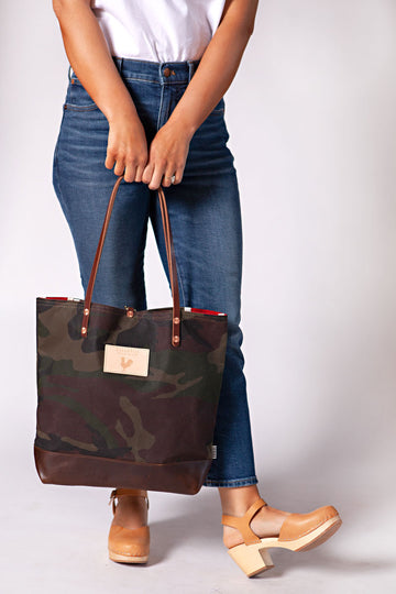 Camo Waxed Canvas Classic Tote with Leather Base
