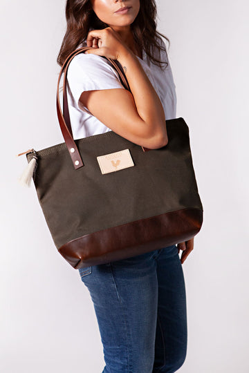 Olive Wax Canvas Day Tote