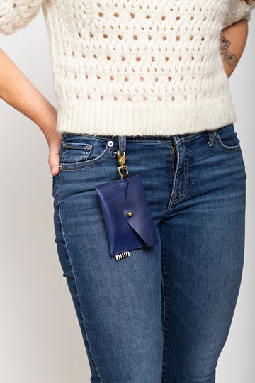 Navy Leather Keychain Wallet