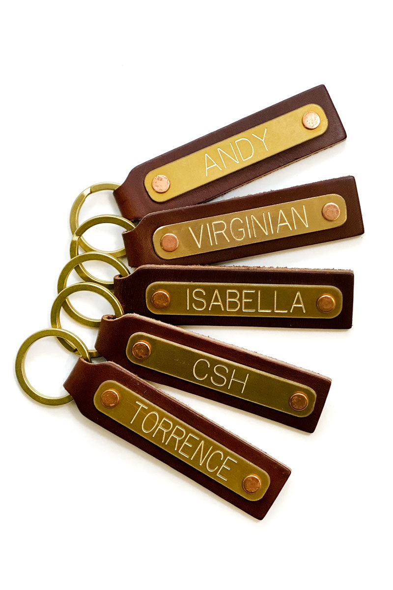 Custom Engraved Brass Leather Key Fob | Meanwhile Custom Leather Key Fob