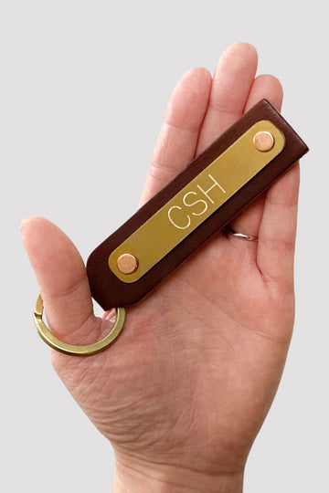 Custom Engraved Brass Leather Key Fob