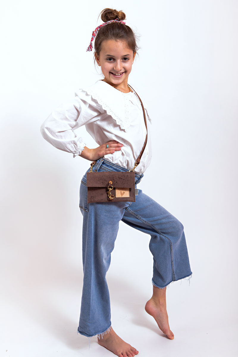 Little Girls' Crossbody Brown Leather Bag