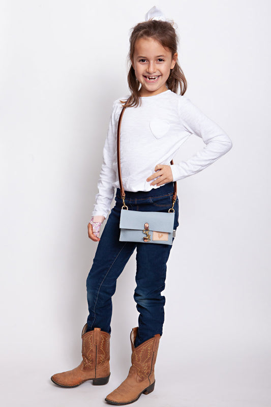 Little Girl's Sky Blue Leather Clutch & Crossbody