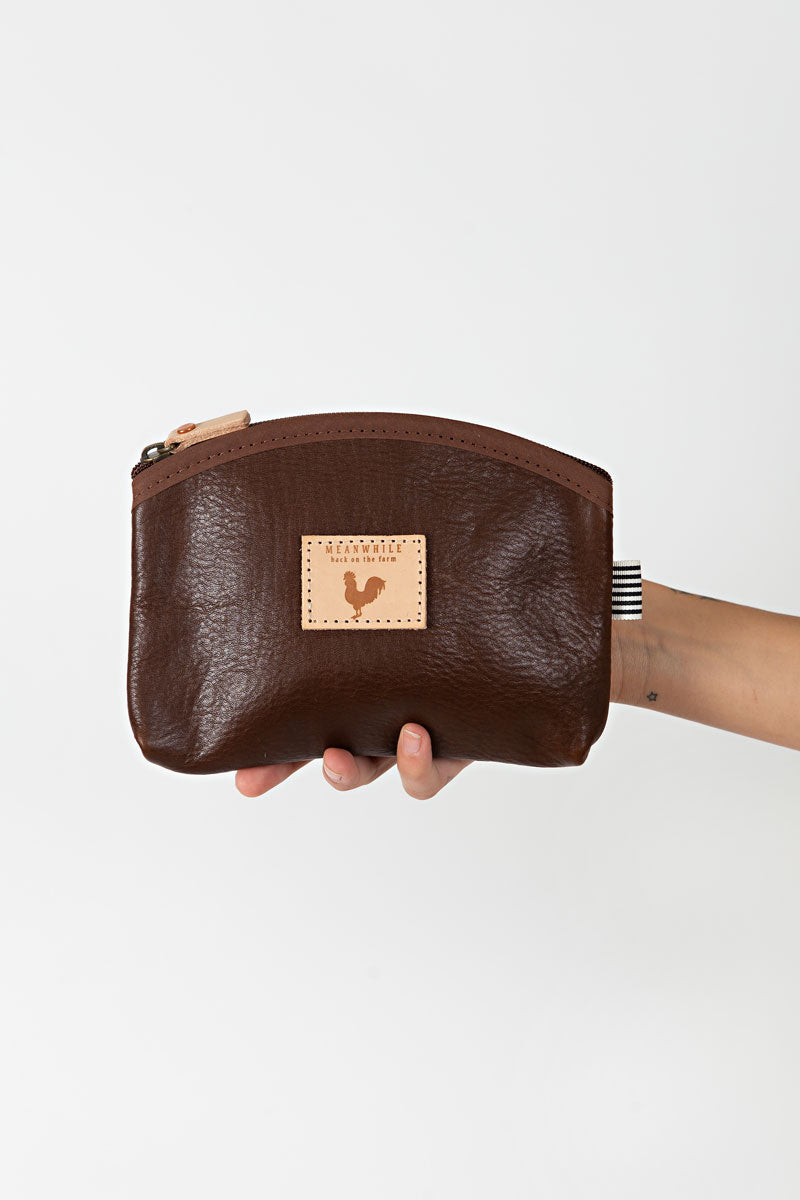 Dark Brown Leather Pouch with Zipper