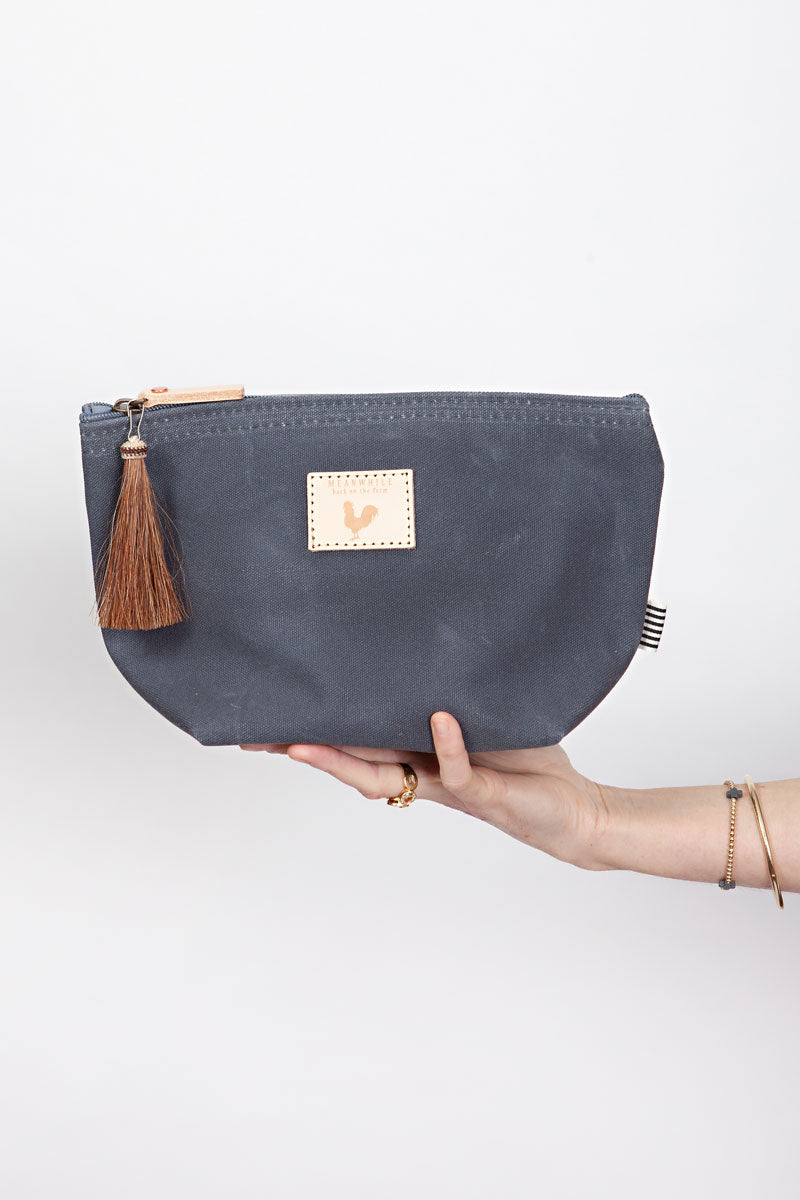 Slate Blue Canvas Pouch with Zipper