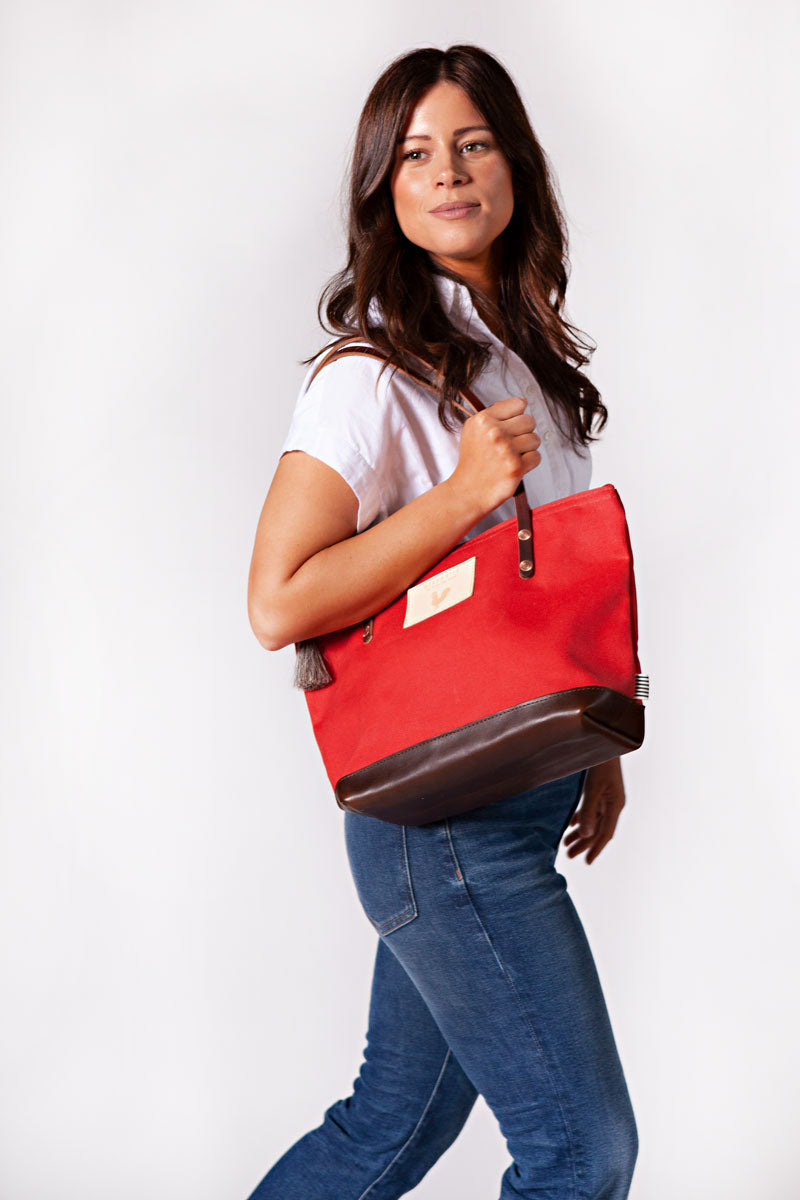 Red Wax Canvas Shoulder Bag